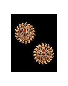 Sunray Large Indian 22k Stud Earrings - Blood Red EERK11230 Indian Jewellery