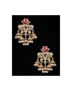 Light Gold Layered-Jhumka Indian Earrings - maroon red EGRA12157 Indian Jewellery