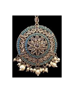 Round Medium American Diamond Indian Head Jewel - Blue ZALA11951 Indian Jewellery