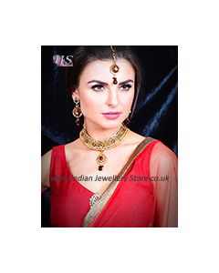 Sparkling Gold Choker Set - Meera BERC10745C Indian Jewellery