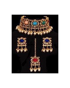 Navaratna Multicoloured Indian Choker Jewellery NEMP11851 Indian Jewellery