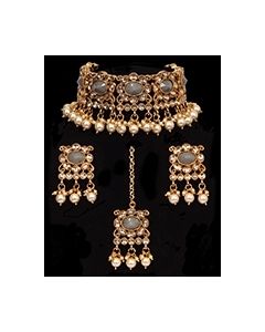 Traditional Pearl Indian Choker & Studs Jewellery Set - Grey LEEP11852 Indian Jewellery