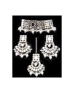 Silver Mirrored Asian Indian Choker Jewellery Set NSWM11920C Indian Jewellery