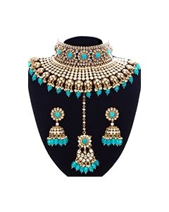 Turquoise Blue Sabyasachi Inspired Bridal Jewellery Set NELK12004 Indian Jewellery