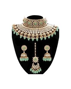Mint Green Sabyasachi Inspired Bridal Jewellery Set NEGK12005 Indian Jewellery