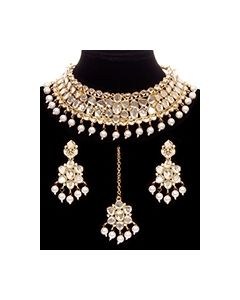 Kundan & Pearl Traditional Asian Indian Choker Jewellery - 18K Gold NEWK12029 Indian Jewellery