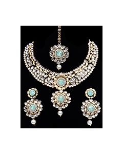 Kundan JASMINE Indian Necklace Set - Mint Green NAGK11522 Indian Jewellery
