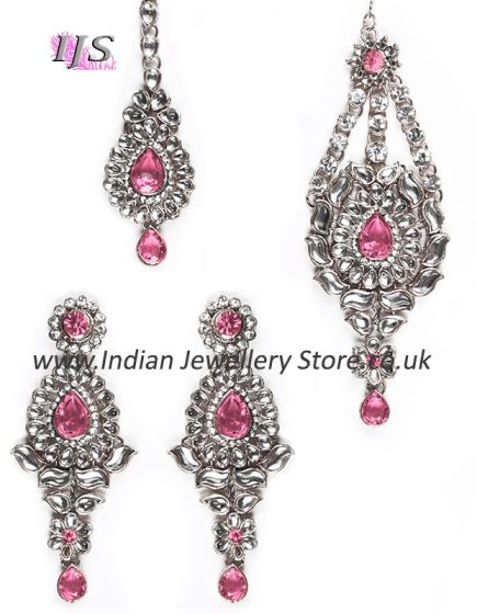 Silver Kundan Earring, Tikka & Jhumar - Rhumi ISWK10613C Indian Jewellery