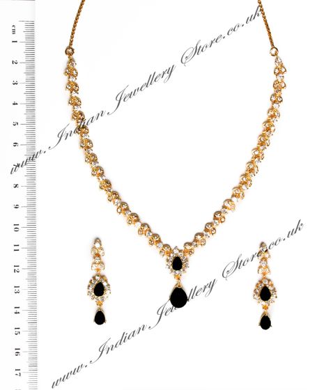 Very Delicate Fine Necklace Set - Black NGBA04731 Indian Jewellery