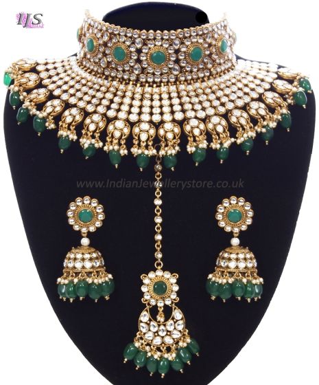 Green Sabyasachi Inspired Bridal Jewellery Set NEGK11157 Indian Jewellery