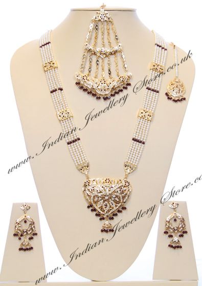 Purple Vintage Gold & Pearl Rani Haar Set NGUP03078 Indian Jewellery