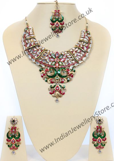 Large Kundan Peacock Necklace Set BACC10476C Indian Jewellery