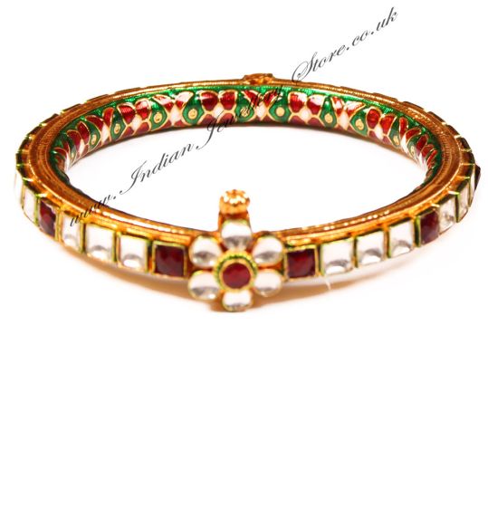 1 x Royal Laac Kundan Flower & Inner Meena Bangle, 2.6 WGAK03731 Indian Jewellery