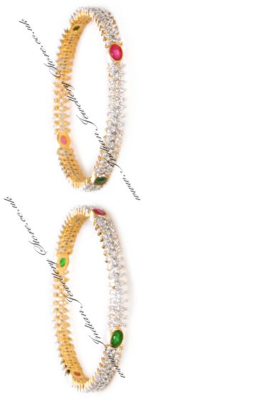 2 x Ruby, Green CZ Indian Churi Bangles, 2.6 WGAA04214 Indian Jewellery