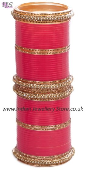 Coral Asian Wedding Chura & Champagne Crystal Bangles 2.8 UAPC11591 Indian Jewellery