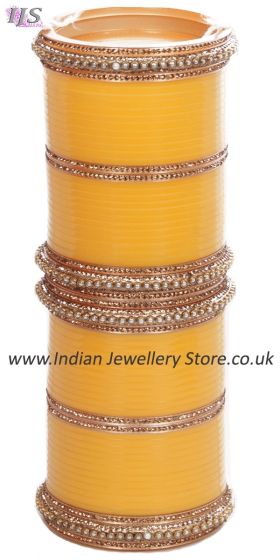 Yellow Indian Wedding Chura & Champagne Crystal Bangles 2.4 UAYC11599 Indian Jewellery