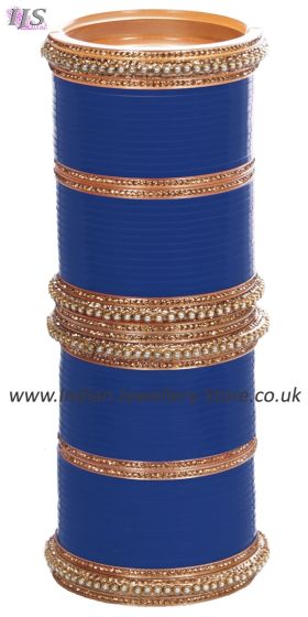 Royal Blue Indian Wedding Chura & Champagne Crystal Bangles 2.6 UALC11577 Indian Jewellery