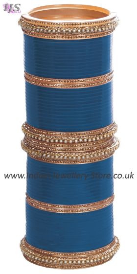Ocean Blue Indian Wedding Chura & Champagne Crystal Bangles 2.4 UALC11581 Indian Jewellery