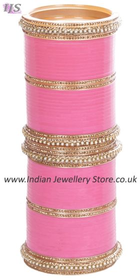 Baby Pink Indian Wedding Chura & Champagne Crystal Bangles 2.4 UAPC11605 Indian Jewellery