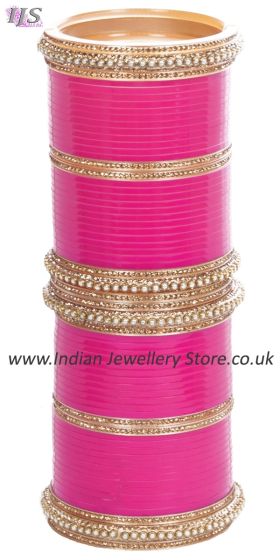 Fuchsia Pink Indian Wedding Chura & Champagne Crystal Bangles 2.4 UAPC11608 Indian Jewellery