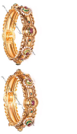 2 x Rajasthani 22k Plated Kada Bangles, 2.6 WGAP03640 Indian Jewellery