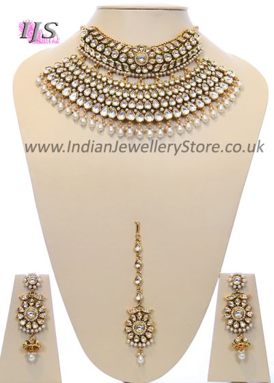 Grand Kundan Semi-Choker Necklace Set BEWK10722 Indian Jewellery