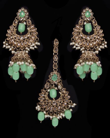 Indian Antique Jhumka Earrings & Tikka Jewellery Set IANA11636C Indian Jewellery