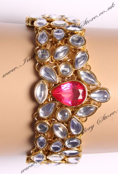 Pink Gem Kundan Bracelet WGPK03570 Indian Jewellery
