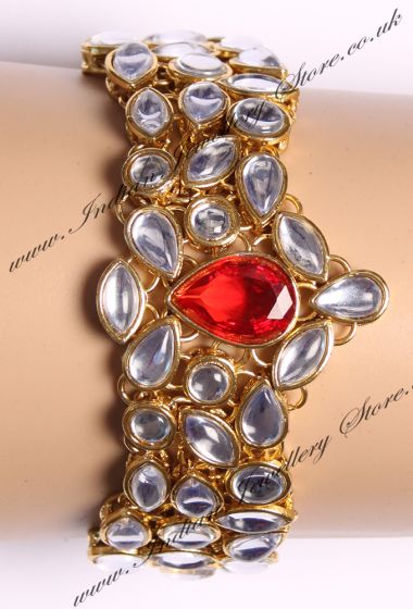Bright Red Gem Kundan Bracelet WGRK03571 Indian Jewellery