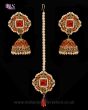 Champagne Indian jhumka earrings & tikka jewellery set - Orange IAOA11124 Indian Jewellery