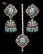 Large Jhumka Earrings & Tikka Indian Jewellery Set - Mint IAGC11827 Indian Jewellery
