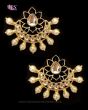 Crescent Moon & Lotus Flower, Pearl Oversized Asian Stud Earrings - Black EEBK11240 Indian Jewellery