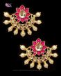 Crescent Moon & Lotus Flower, Pearl Oversized Asian Stud Earrings - Fuchsia Pink EEPK11241 Indian Jewellery