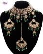 Wide Asian Indian Choker Set - bottle green NAGK11658 Indian Jewellery
