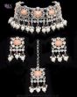 Silver Asian Indian Choker & Studs Jewellery Set - Colours Available NSWK11869C Indian Jewellery
