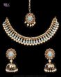 Delicate Flexible Indian Necklace Set with Jhumkis - Sky Blue NALC11936 Indian Jewellery