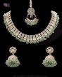 CZ Diamond Silver Delicate Indian Necklace with Jhumkis - Mint NSGA12059 Indian Jewellery
