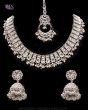 CZ Diamond Silver Delicate Indian Necklace with Jhumkis NSWA12060 Indian Jewellery