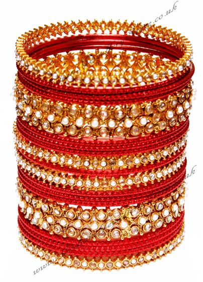 6 x  22k Gold Plated, Pearl & Polki  Indian Churis 2.4 WGWP02990 Indian Jewellery