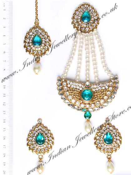Mia Stud Earrings, Tikka & Pearl Jhumar Set IGCC10250C Indian Jewellery
