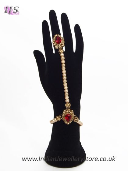 2 x Elegant Pearl & Antique Crystal Indian Hath Panjas - bright red HERL11408 Indian Jewellery
