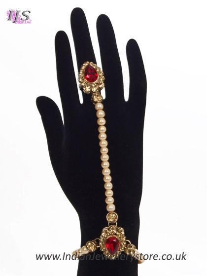 2 x Elegant Pearl & Antique Crystal Indian Hath Panjas HENL11411C Indian Jewellery