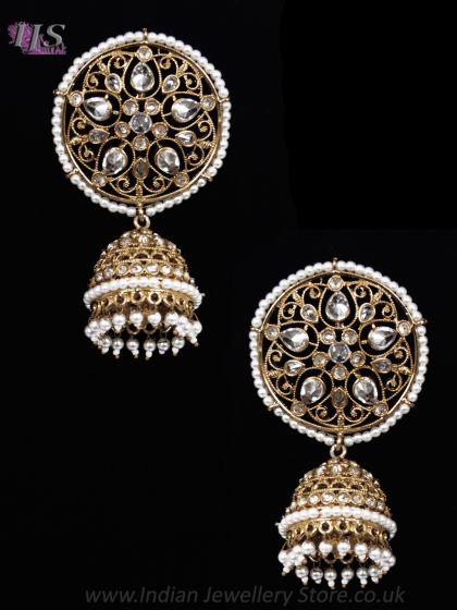 White Statement Traditional Jhumka Earrings EAWA12179 Indian Jewellery