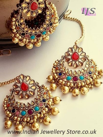 Pearl Indian Earrings & Tikka Jewellery Set - Leela IALC10823C Indian Jewellery