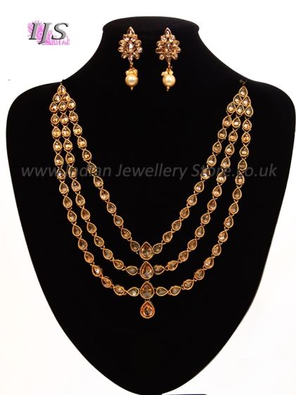 Antique Royal Diamond Haar & Studs NENA10894 Indian Jewellery