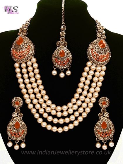 Asian 4-Stranded Pearl Mala Set NAOL11428C Indian Jewellery