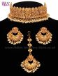 Wide Golden LCT Choker & Chand Earrings & Tikka NENA11047 Indian Jewellery