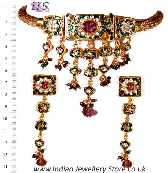 Intricate Meena Choker and Earrings Jewellery Set NGMP02895 Indian Jewellery
