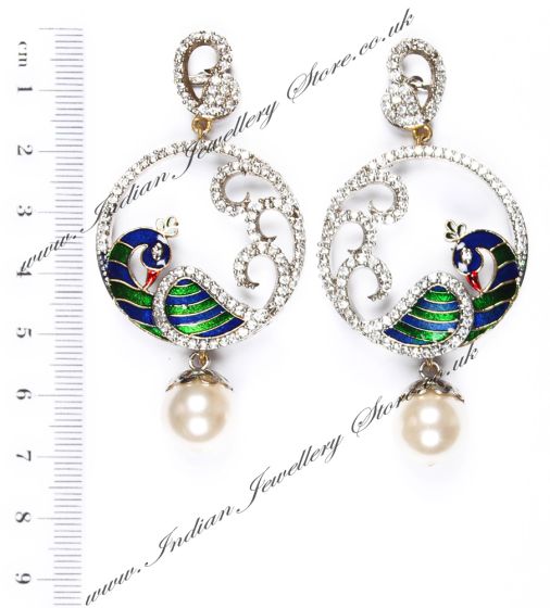 Fine Peacock Indian Asian Earrings ESMA03812 Indian Jewellery