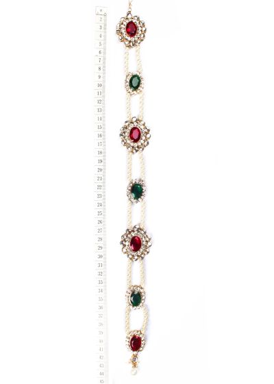 Pearl & Kundan Asian Plait Jewellery - Red & Green CAMK04137 Indian Jewellery